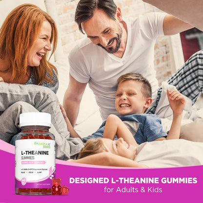 ZA'ZA K ORGANICS L-Theanine 200mg Gummy - Vegan Peach Flavor, Stress & Focus Support (60 Chewables)