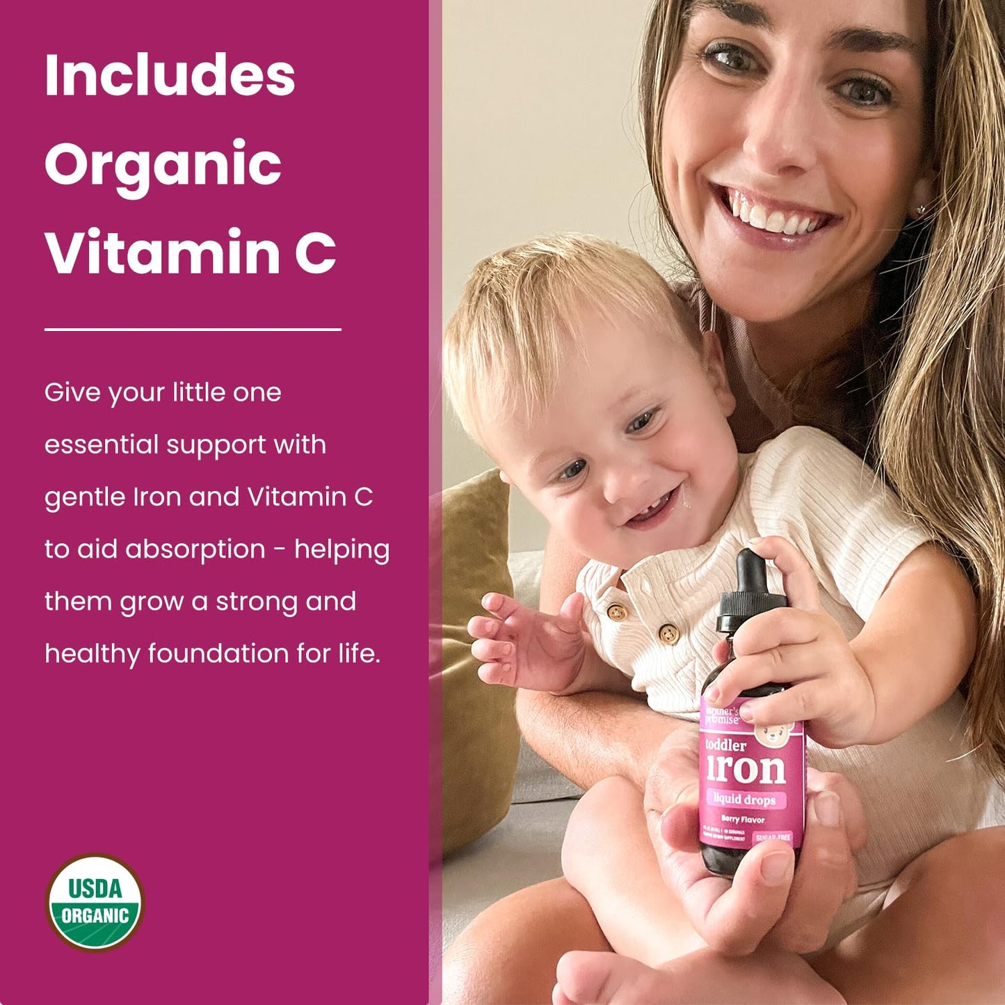 Organic Iron Drops for Kids – Sugar-Free Berry Ferrochel® with Vitamin C