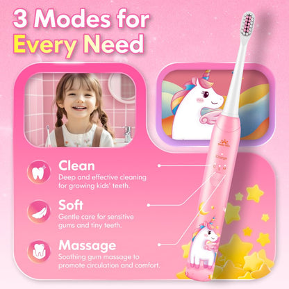 Kids Electric Toothbrush for Girls – Unicorn Pink, 3 Modes, 4 Heads, 31000 VPM