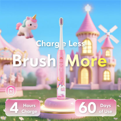Kids Electric Toothbrush for Girls – Unicorn Pink, 3 Modes, 4 Heads, 31000 VPM