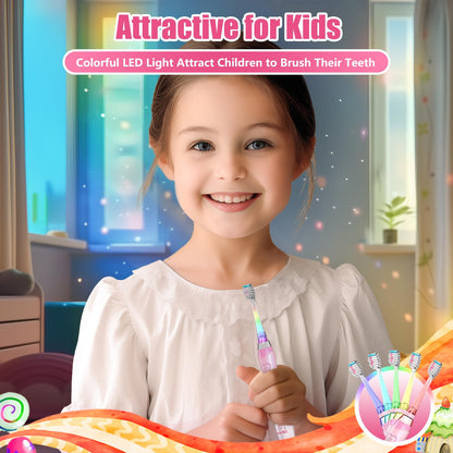 Kids Electric Toothbrush 2-12 | Rainbow LED, 2-Min Timer, Pink Giraffe