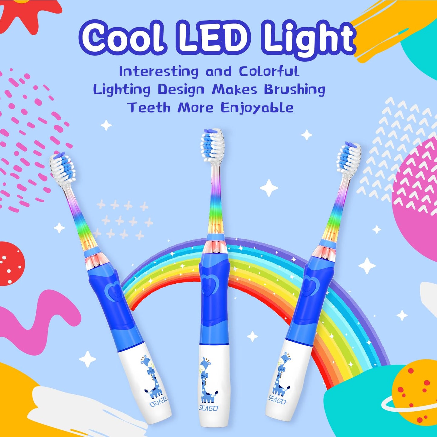 Kids Electric Toothbrush 24,000 VPM – 2-Min Timer, 4 Replacement Heads (Purple)