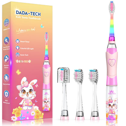 Kids Electric Toothbrush for Ages 2-12 | Rainbow LED Timer - Rabbit Pink