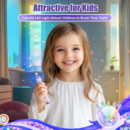 Kids Electric Toothbrush with Timer - Rainbow LED Rabbit Purple (Ages 2-12)