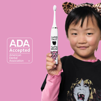 Made by Dentists Kids Electric Toothbrush – Rechargeable, 6 Replacement Heads (Cheetah)