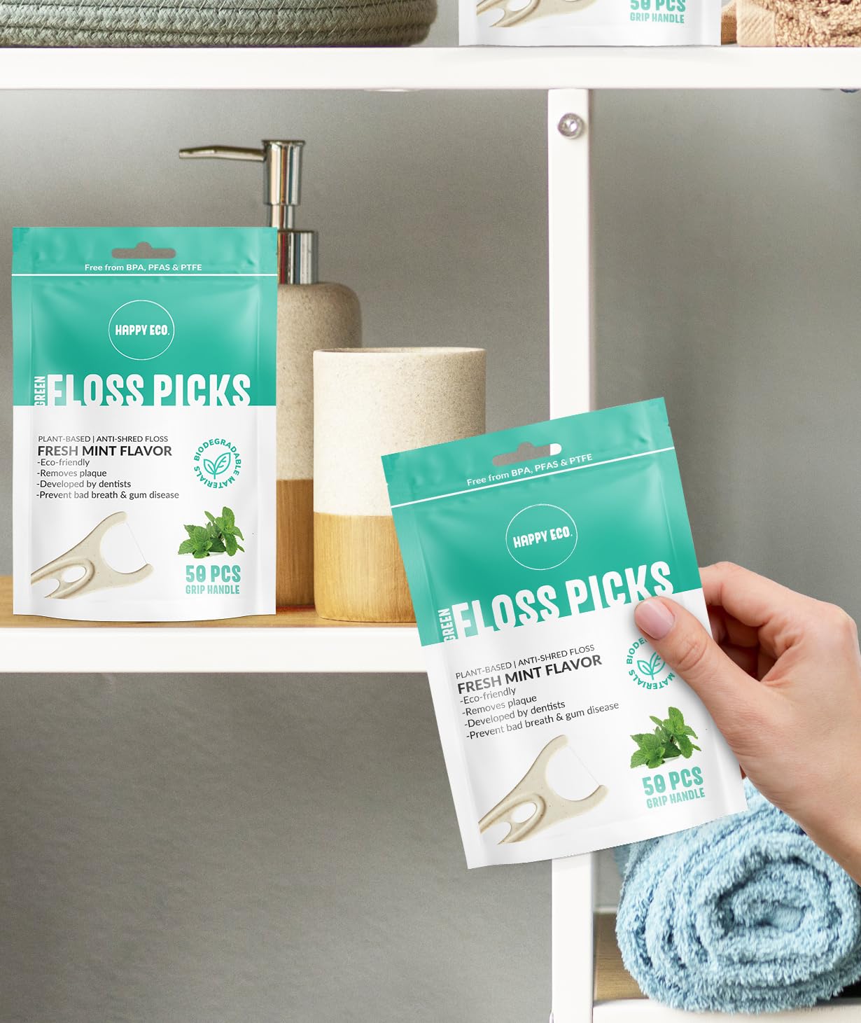 Biodegradable Floss Picks (200pcs) - Plant-Based Mint, Vegan & Nontoxic