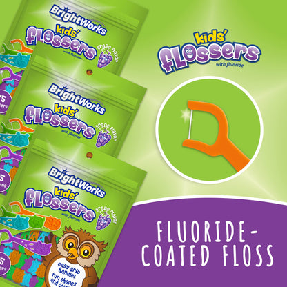 Kids’ Grape-Flavored Dental Flossers – Colorful Animal Shapes, Easy-Grip, Fluoride-Coated (Pack of 3 x 75)