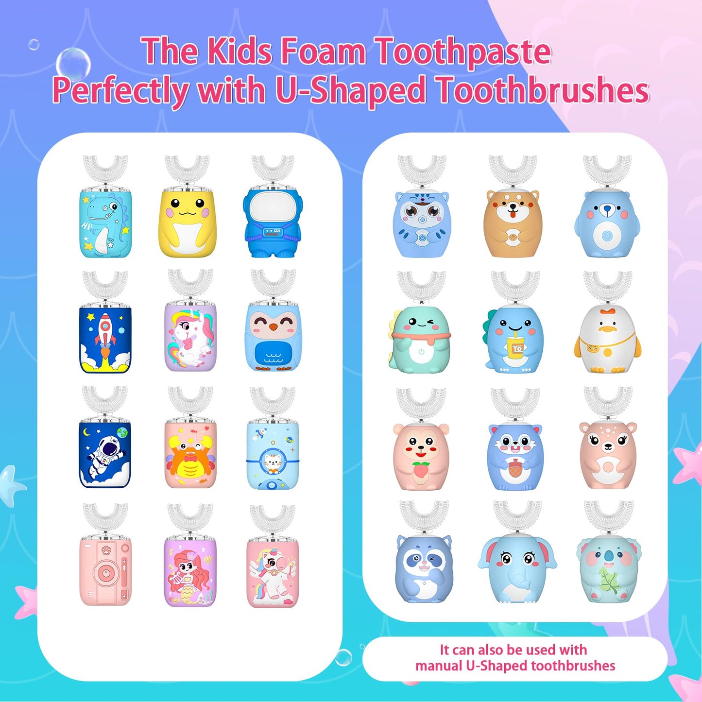 Kids Foam Fluoride Free Toothpaste – Mint Mix for U-Shaped Toothbrush