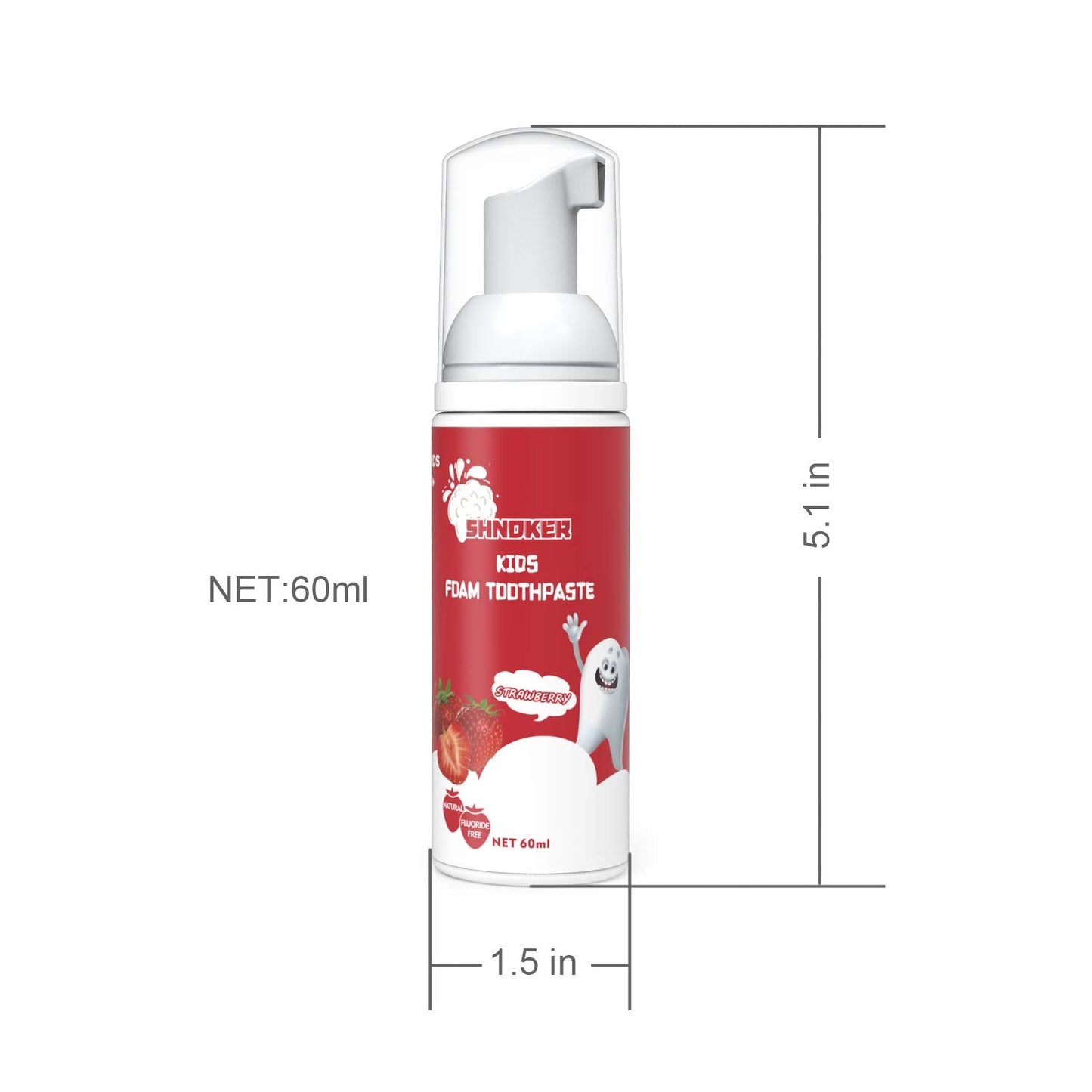 Kids Foam Toothpaste with Strawberry Flavor - Fluoride Free, 60ml for U-Shaped Electric Toothbrush (1 Pack)