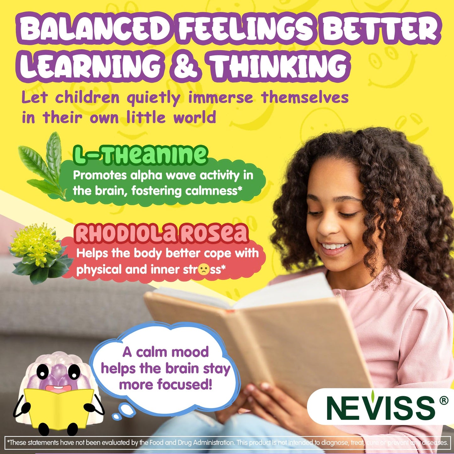 Kids Focus Gummies - Brain Supplements with Vegan Omega 3 DHA, Phosphatidylserine, L-Theanine, L-Tyrosine, Methylated B6 & B12 for Kids & Teen Support Attention, Memory, Nootropic, Sugar Free 60cts
