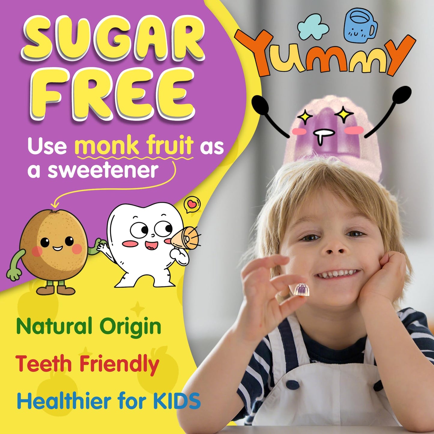 Kids Focus Gummies - Brain Supplements with Vegan Omega 3 DHA, Phosphatidylserine, L-Theanine, L-Tyrosine, Methylated B6 & B12 for Kids & Teen Support Attention, Memory, Nootropic, Sugar Free 60cts