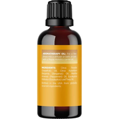Focus Essential Oil Blend for Diffusers - Energy & Focus (Grapefruit, Bergamot, Peppermint, Eucalyptus) 1 Fl Oz
