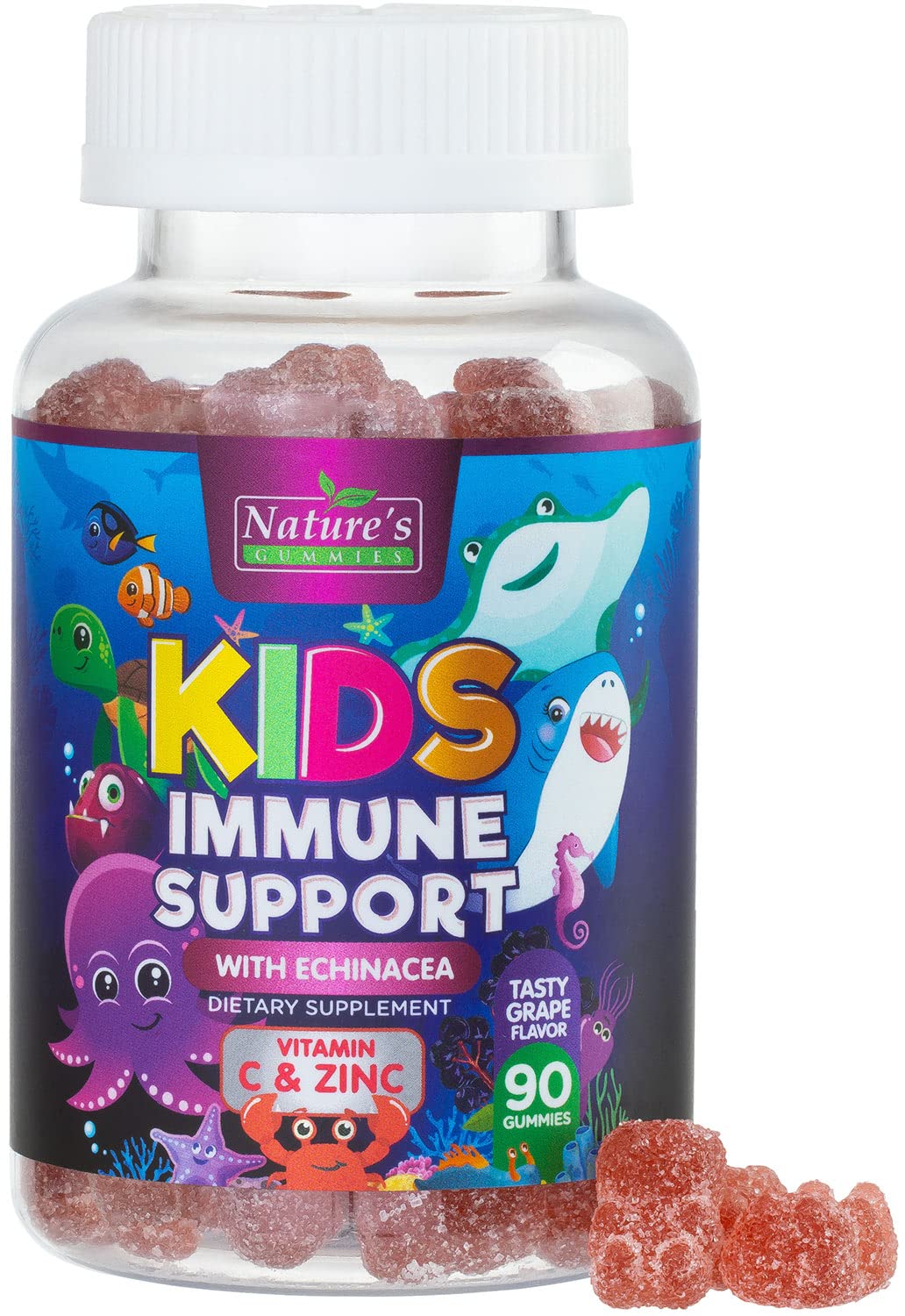 Kids Immune Support Gummies – Vitamins C, Zinc & Echinacea (90 Gummies) | Non-GMO, Gluten-Free & Vegan