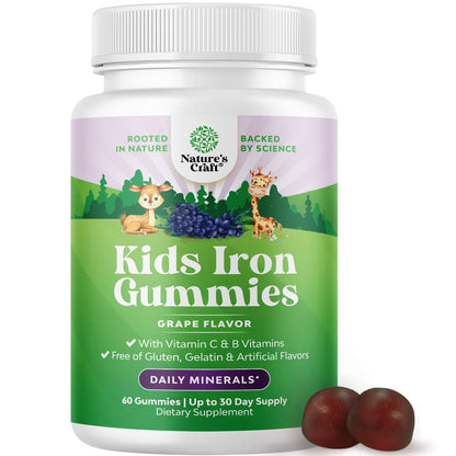 Kids Iron Gummies - Gentle Iron Supplement for Immunity & Energy (60 Count) | Vegan, Gluten Free