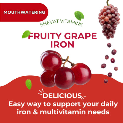 Made in USA 90 Iron Gummies for Women – Vegan, Gluten Free & Immune Support (Grape)