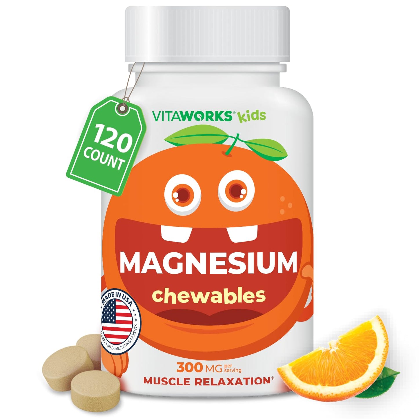 Kids Magnesium Chewable 300mg – Vegan, Non-GMO, Gluten Free | Vitaworks