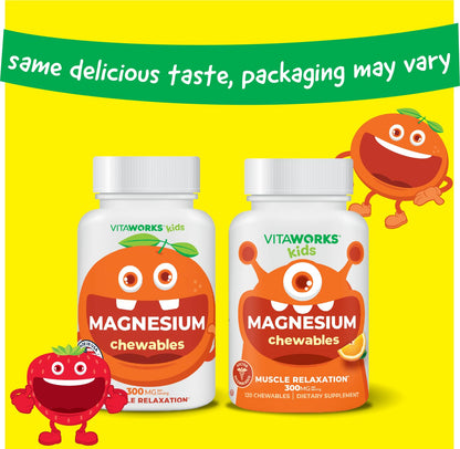 Kids Magnesium Chewable 300mg – Vegan, Non-GMO, Gluten Free | Vitaworks