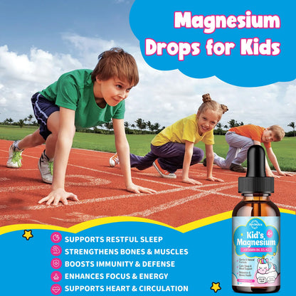 Kids Magnesium Glycinate Drops with Omega-3 & Vitamins - Sleep, Calm, Focus (Strawberry)
