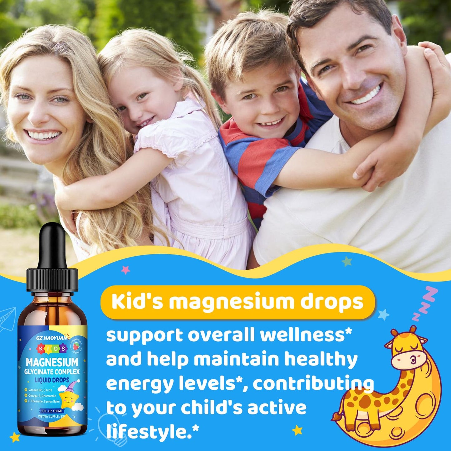 Kids Magnesium Glycinate Liquid Drops – Sleep, Calm & Focus (Strawberry, 2 fl oz)