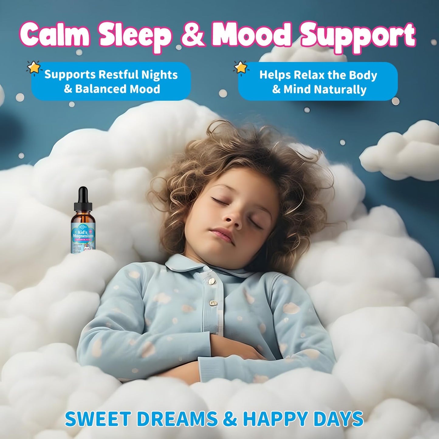 Kids Magnesium Glycinate Drops with Omega-3 & Vitamins - Sleep, Calm, Focus (Strawberry)