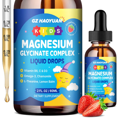 Kids Magnesium Glycinate Liquid Drops – Sleep, Calm & Focus (Strawberry, 2 fl oz)