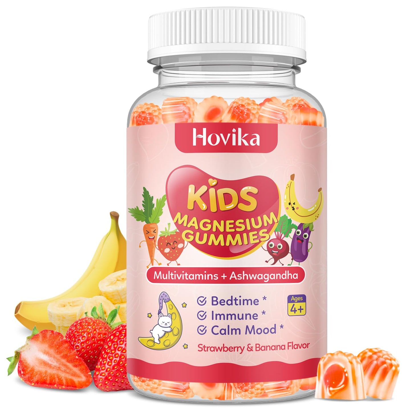 Kids Magnesium Gummies with L-Theanine & Multivitamins – Sleep, Calm & Focus (Strawberry Banana)
