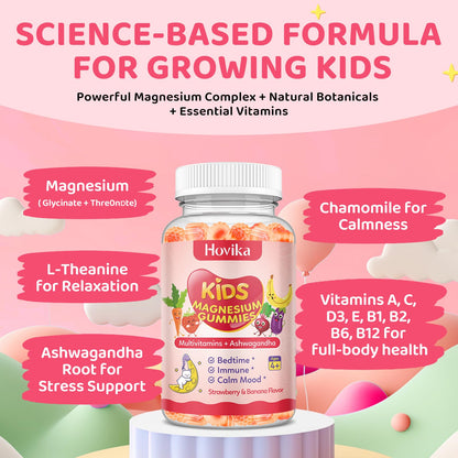 Kids Magnesium Gummies with L-Theanine & Multivitamins – Sleep, Calm & Focus (Strawberry Banana)