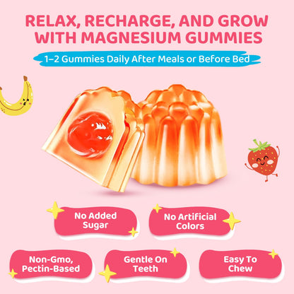 Kids Magnesium Gummies with L-Theanine & Multivitamins – Sleep, Calm & Focus (Strawberry Banana)
