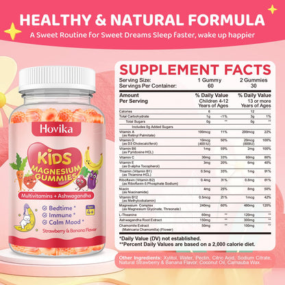 Kids Magnesium Gummies with L-Theanine & Multivitamins – Sleep, Calm & Focus (Strawberry Banana)