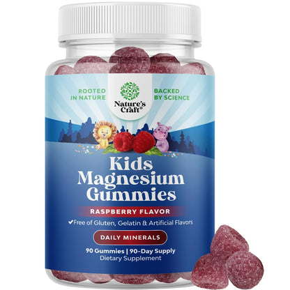 Kids Magnesium Gummies – Calm, Raspberry Flavor (Mg Citrate) – 90 Count