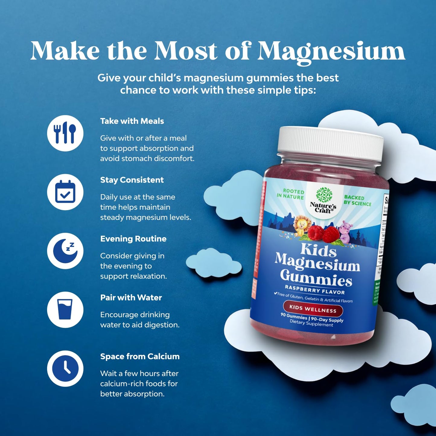 Kids Magnesium Gummies – Calm, Raspberry Flavor (Mg Citrate) – 90 Count