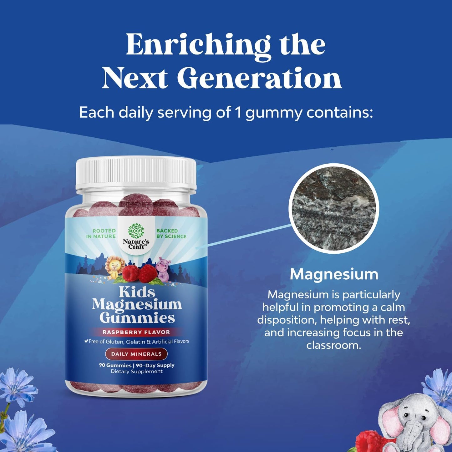 Kids Magnesium Gummies – Calm, Raspberry Flavor (Mg Citrate) – 90 Count