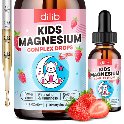Kids Magnesium Liquid Drops – Glycinate & Citrate for Sleep, Calm, Focus, Bones
