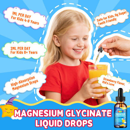 Kids Magnesium Glycinate Liquid Drops – Sleep, Calm & Focus (Strawberry, 2 fl oz)