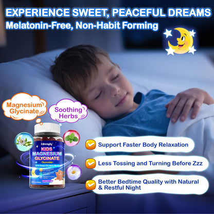 Kids Magnesium Glycinate Gummies 200mg – Sugar Free, Non-GMO, Vegan, with Omega-3 & L-Theanine