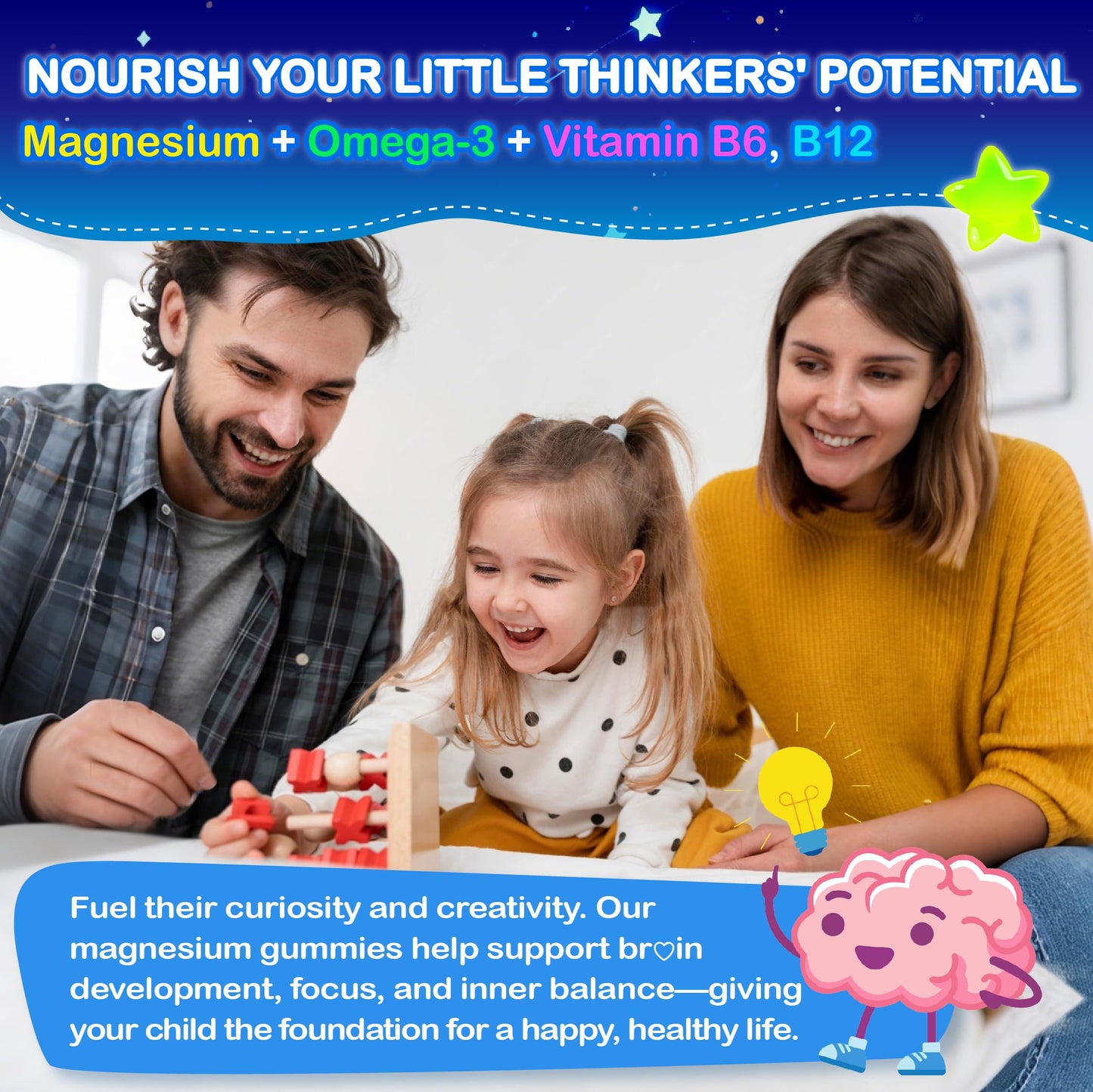 Kids Magnesium Glycinate Gummies 200mg – Sugar Free, Non-GMO, Vegan, with Omega-3 & L-Theanine