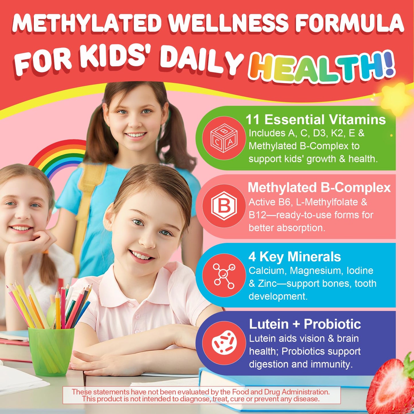 Kids Multivitamin Gummies with Calcium, Probiotics & D3 – 60 Ct