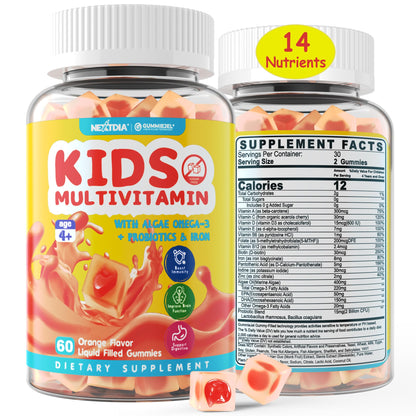 Kids Multivitamin Gummies with Iron – Sugar Free, Probiotics & Omega-3 (60 Count)