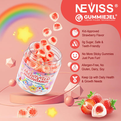 Kids Multivitamin Gummies with Calcium, Probiotics & D3 – 60 Ct