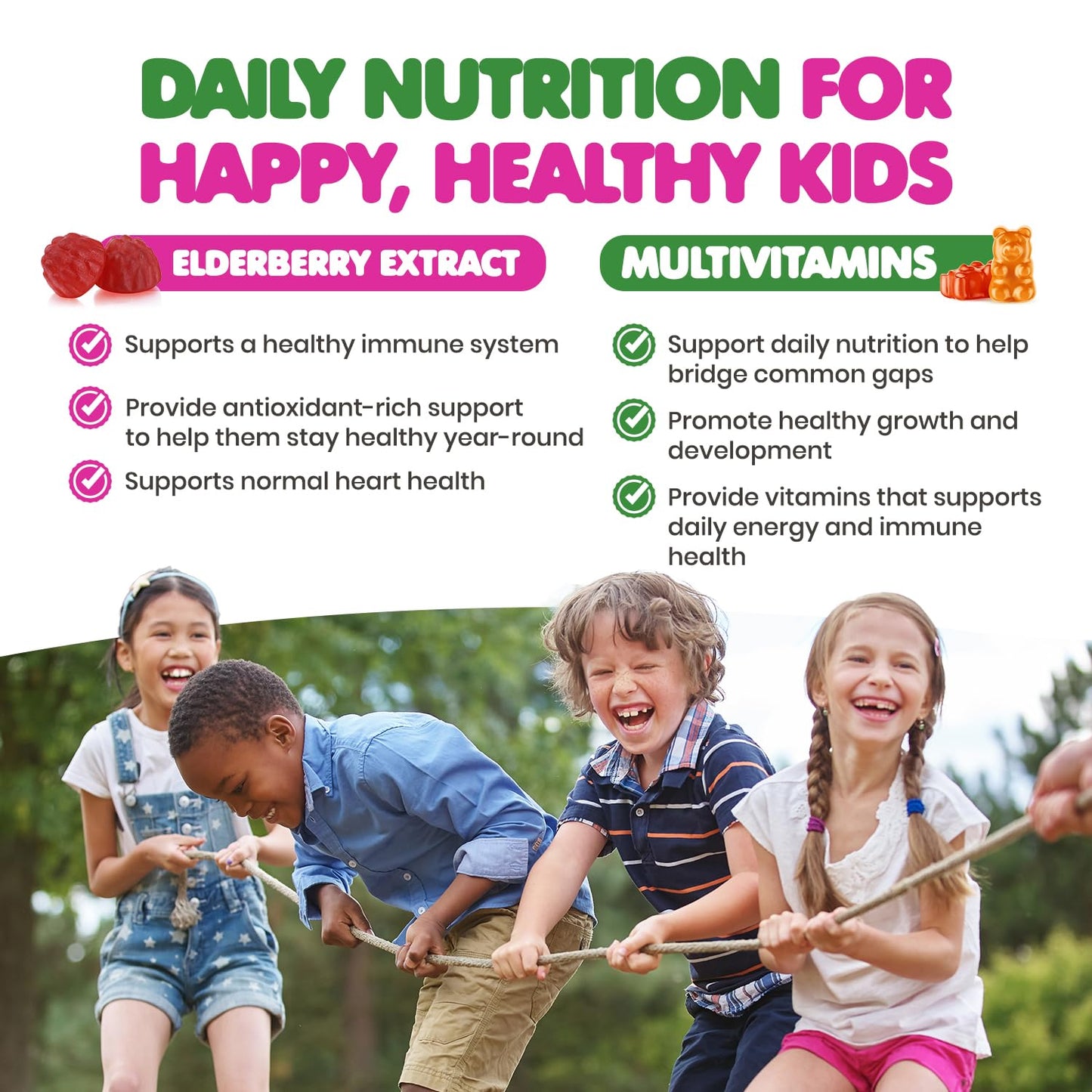 DR. MORITZ Kids Elderberry Gummies (60 Count) + Multivitamin Gummies Bundle (120 Count, 2 Pack) – Immune Support
