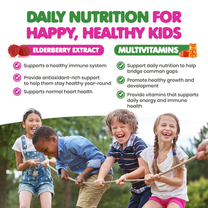 DR. MORITZ Kids Elderberry Gummies (60 Count) + Multivitamin Gummies Bundle (120 Count, 2 Pack) – Immune Support