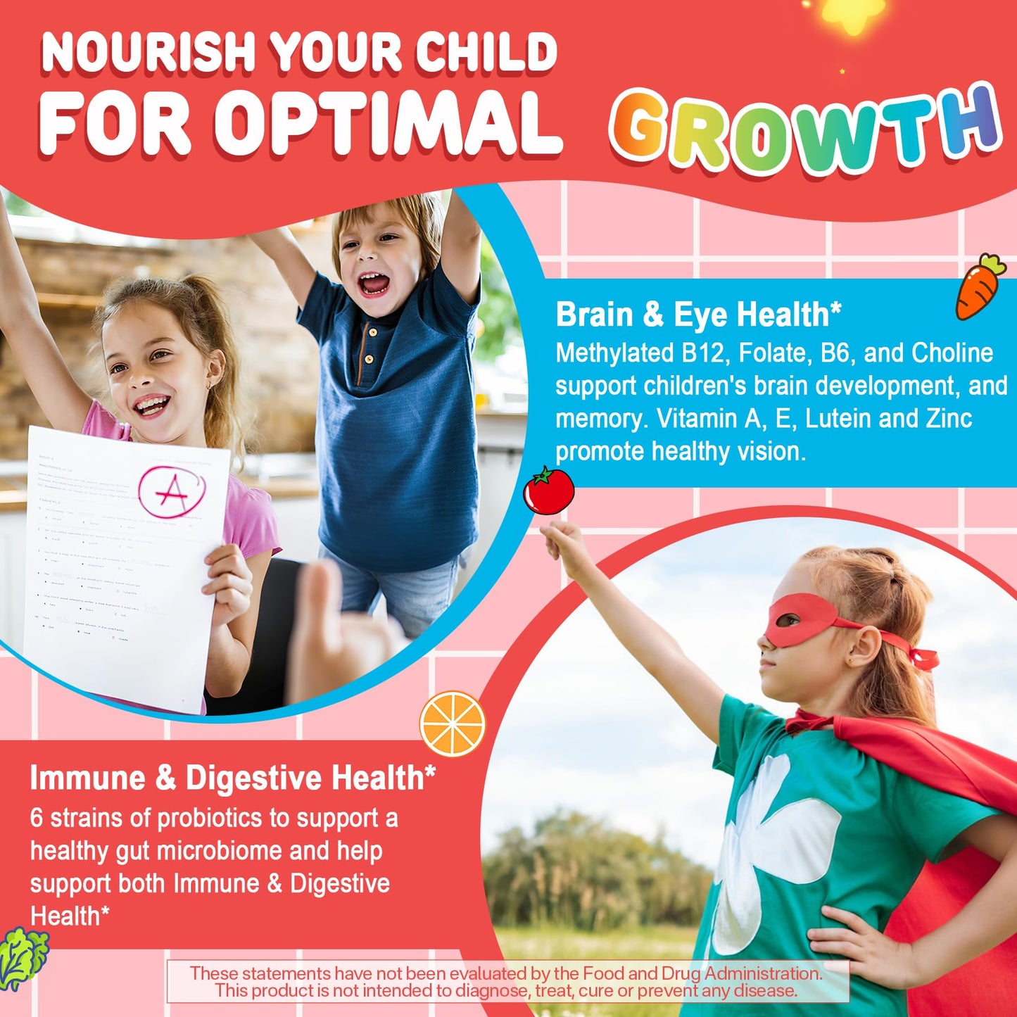 Kids Multivitamin Gummies with Calcium, Probiotics & D3 – 60 Ct