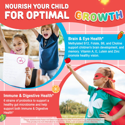 Kids Multivitamin Gummies with Calcium, Probiotics & D3 – 60 Ct