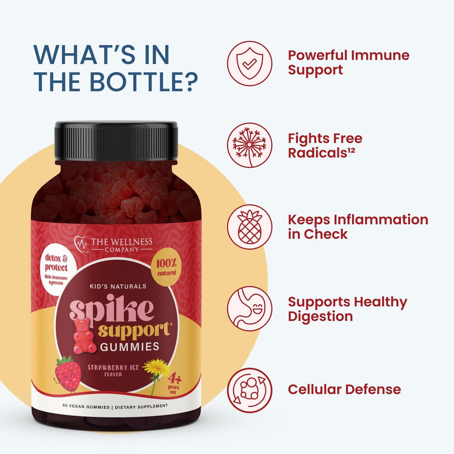 Kids Naturals Spike Support Gummies – Immune Support with Vitamin C, D & Zinc | 60ct