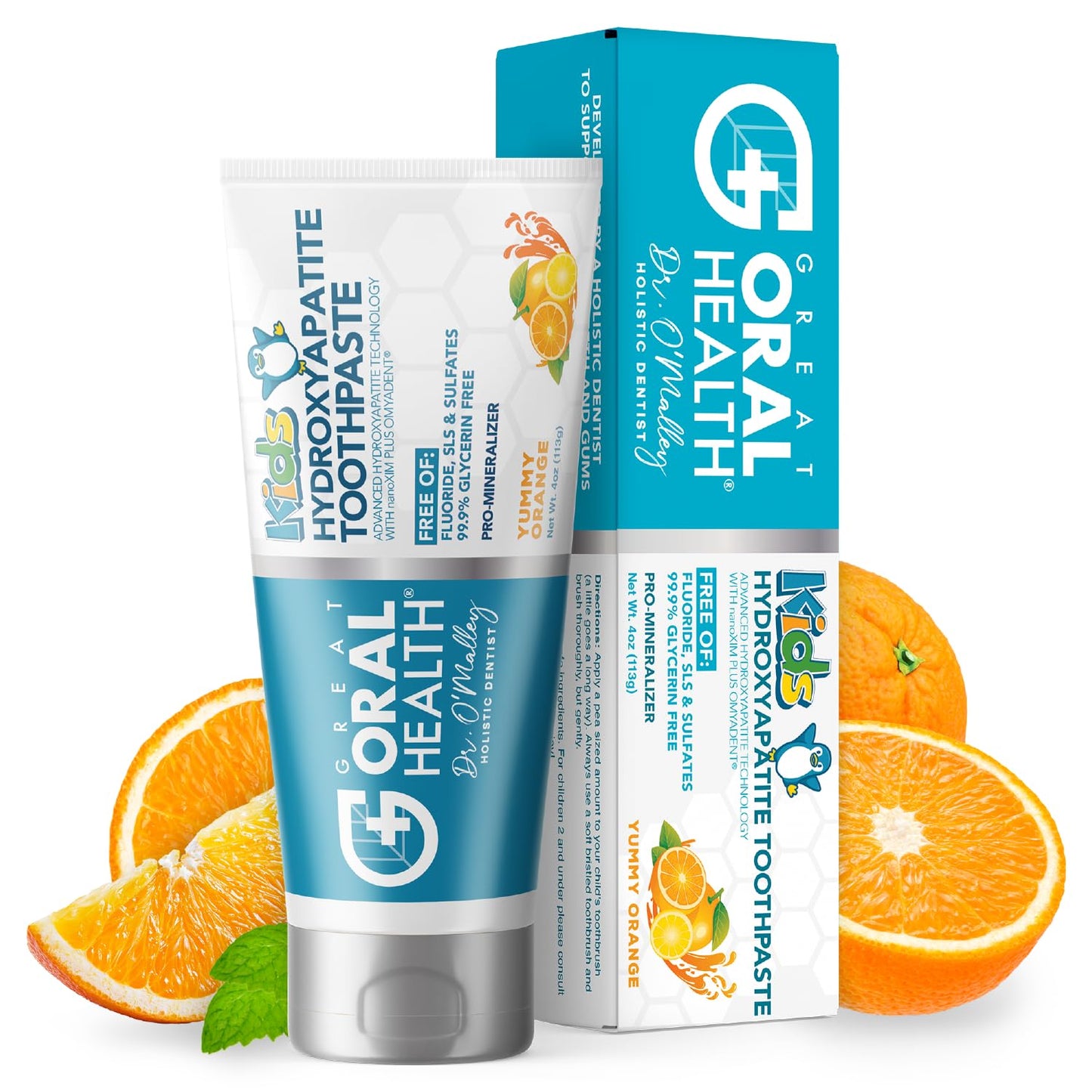 Kids No Fluoride Toothpaste — Non-Toxic Nano Hydroxyapatite with Xylitol (Safe to Swallow, Orange Flavor)