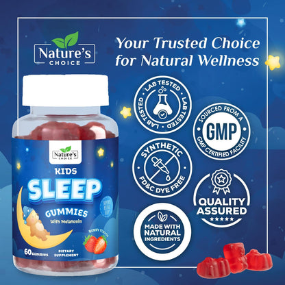 Kids Sleep Gummies 2mg for Children - Non-Habit Forming Melatonin, Natural Berry Flavor, 60 Gummies