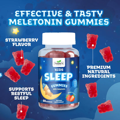 Kids Sleep Gummies 2mg for Children - Non-Habit Forming Melatonin, Natural Berry Flavor, 60 Gummies
