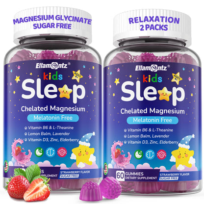 Kids Sleep Gummies - NO Melatonin Sleep Aid with Magnesium Glycinate, Magnesium Malate, L-Theanine, Lavender, B6, Zinc, D3K2 | 2-Pack