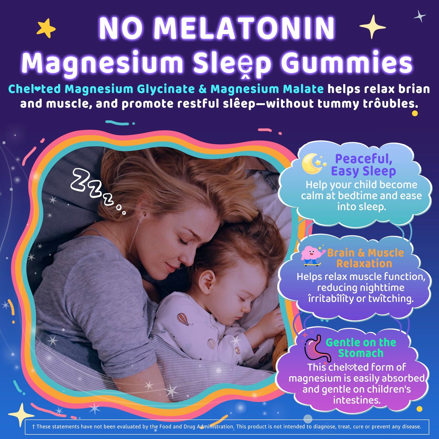 Kids Sleep Gummies - NO Melatonin Sleep Aid with Magnesium Glycinate, Magnesium Malate, L-Theanine, Lavender, B6, Zinc, D3K2 | 2-Pack