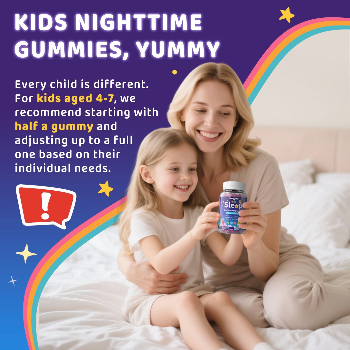 Kids Sleep Gummies - NO Melatonin Sleep Aid with Magnesium Glycinate, Magnesium Malate, L-Theanine, Lavender, B6, Zinc, D3K2 | 2-Pack